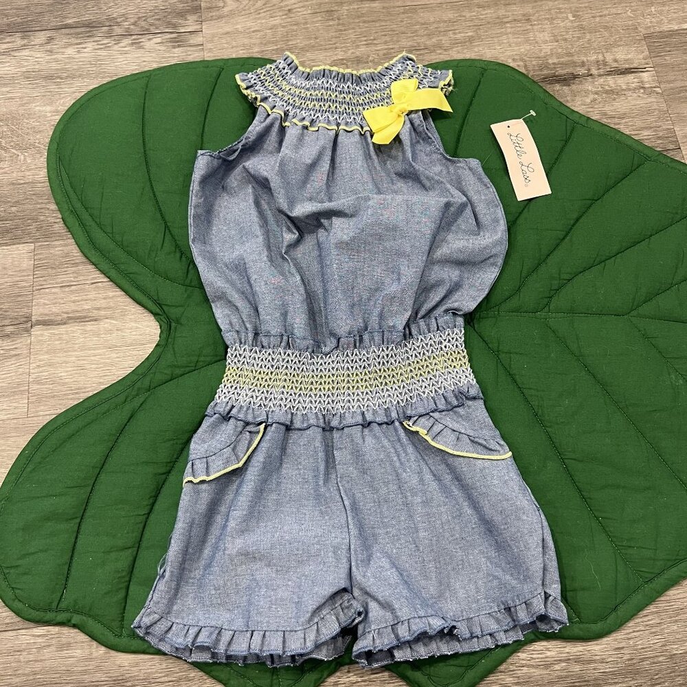 Little Lass Girls 6X Chambray Smocked Romper